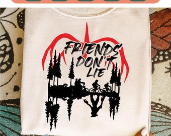 Friends Don’t Lie SVG, Trendy horroor movie Inspired Shirt Design, Retro Horror SVG, 80s Vintage Silhouette Clipart, Cricut Cutting Files.