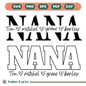 Nana SVG personalizado, abuela SVG, marco de nombre dividido Nana SVG, abuela SVG, archivo de corte Nana, Día de la Madre SVG, corte de silueta Cricut Nana, png.
