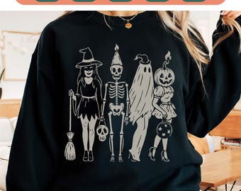 Spooky Girl Squad Svg PNG, Halloween PNG, Skeleton Ghost Pumpkin Png, Witchy Fall Shirt Design, Retro Halloween Sublimation PNG Cricut Cut.