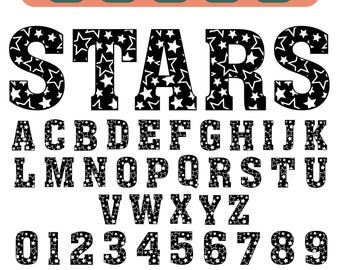 Stars Alphabet and Numbers SVG Cut File: Printable Font for Cricut, Silhouette.