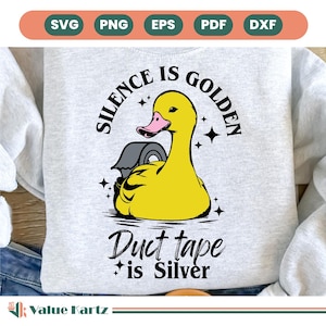 Silence is Golden Sarkastische SVG PNG Duct Tape ist Silber Snarky Lustige Ente Sarkasmus svg Lustiges Tier Erwachsener Humor Png Retro Design Png Cricut.