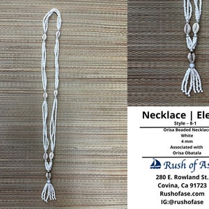 Collares / Collar de Cuentas Multihilo Orisa con Cauri y Borla – Blanco – 4mm / Obatala – Estilo 8-1