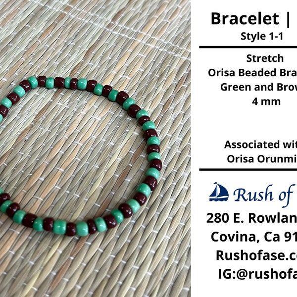 Bracelets | Ide | Stretch Orisa Beaded Bracelet – Green and Brown – 4 mm | Orunmila Bracelet - Style 1-1