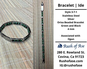 Bracelets | Orisa Bracelets | Ide | Stainless Steel Metal Beaded Bracelets – Green and Black | Ogun