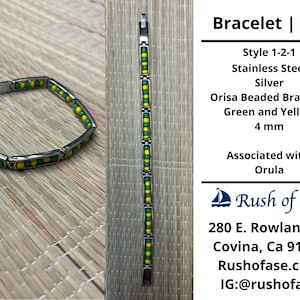 Bracelets | Orisa Bracelets | Ide | Stainless Steel Metal Beaded Bracelets – Green and Yellow | Orula