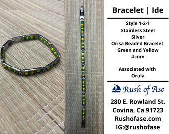 Bracelets | Orisa Bracelets | Ide | Stainless Steel Metal Beaded Bracelets – Green and Yellow | Orula