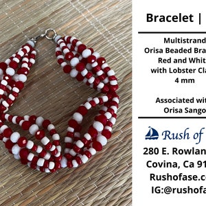 Armbanden | Orisa meerstrengige kralenarmband – rood en wit met karabijnsluiting – 4 mm | Sango-armband - Stijl 6-1