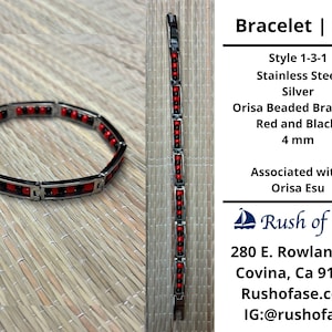 Bracelets | Orisa Bracelets | Ide | Stainless Steel Metal Beaded Bracelets – Red and Black | Esu