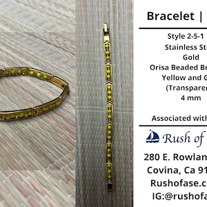 Armbanden | Orisa-armbanden | Idee | Roestvrijstalen metalen kralenarmbanden – geel en goud (transparant) | Osun