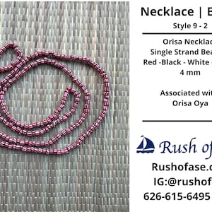 Necklaces | Eleke | Orisa Necklace - Single Strand Beaded Necklace - 4mm | Red-Black-White Stripes - Oya - Style 9-2