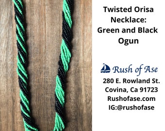 Necklace | Orisa Twist Beaded Necklace | Green and Black Twist Necklace | Ogun Necklace
