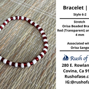 Bracelets | Ide | Stretch Orisa Beaded Bracelet – Red (Transparent) and White – 4mm |  Sango Bracelet - Style 6-2