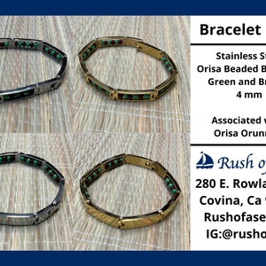Armbanden | Orisa-armbanden | Idee | Roestvrijstalen metalen kralenarmbanden – groen en bruin | Orunmila