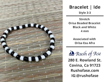 Bracelets | Ide | Stretch Orisa Beaded Bracelet – Black and White – 4mm | Esu Afra Bracelet - Style 3-3