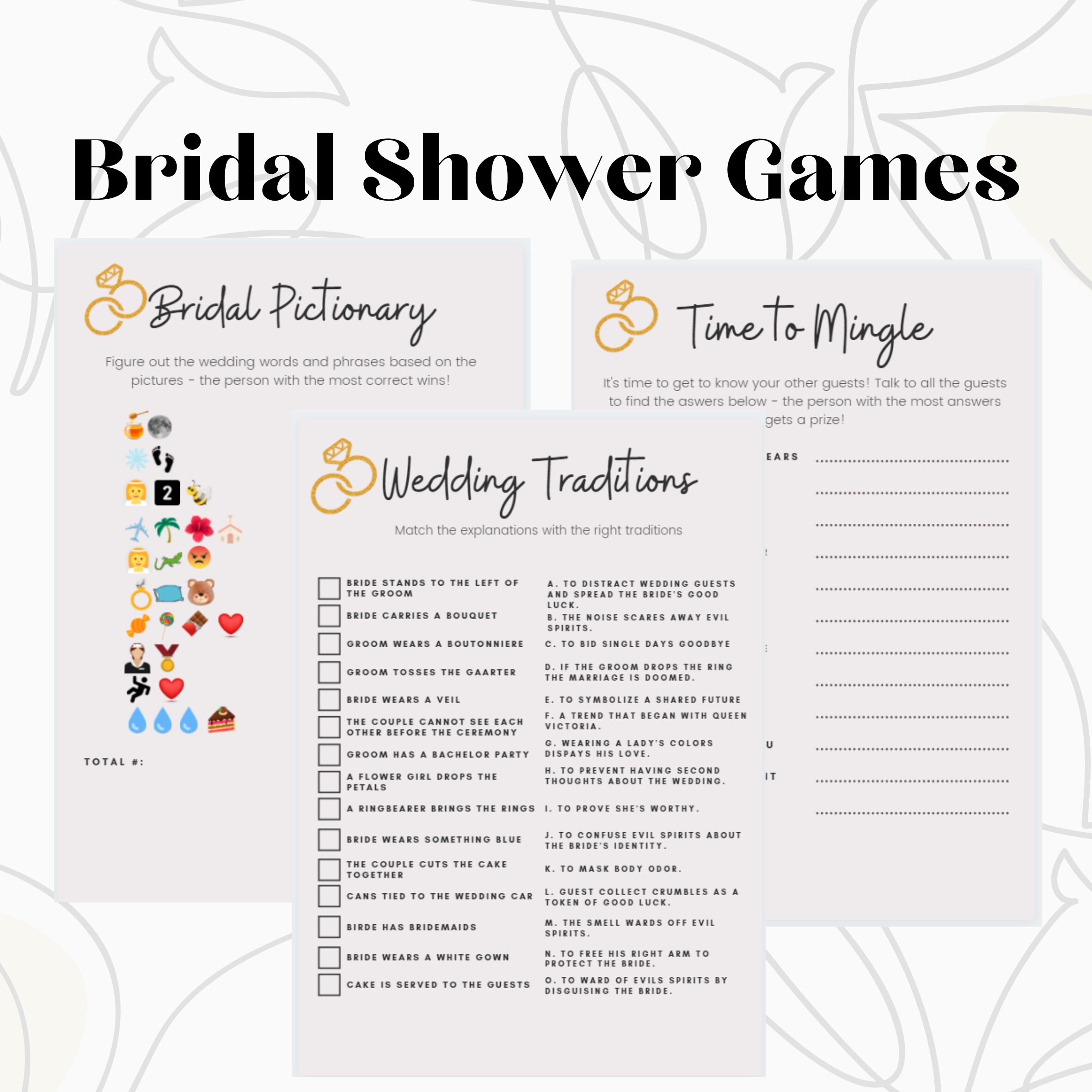 Printable Bridal Shower Games -5 Games - Answers Included - Etsy