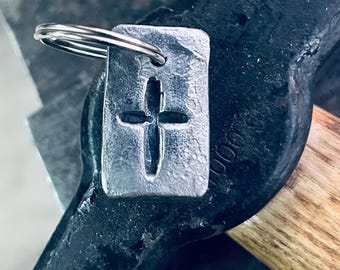 Hand Forged Christian Cross Keychain: Blacksmith Steel (Heavy Duty)