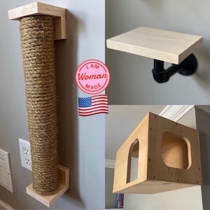 4 Piece Cat Wall Walk/Run Furniture Bundle - Industrial Stairs/Steps/Shelves, scratcher, house - multiple colors available