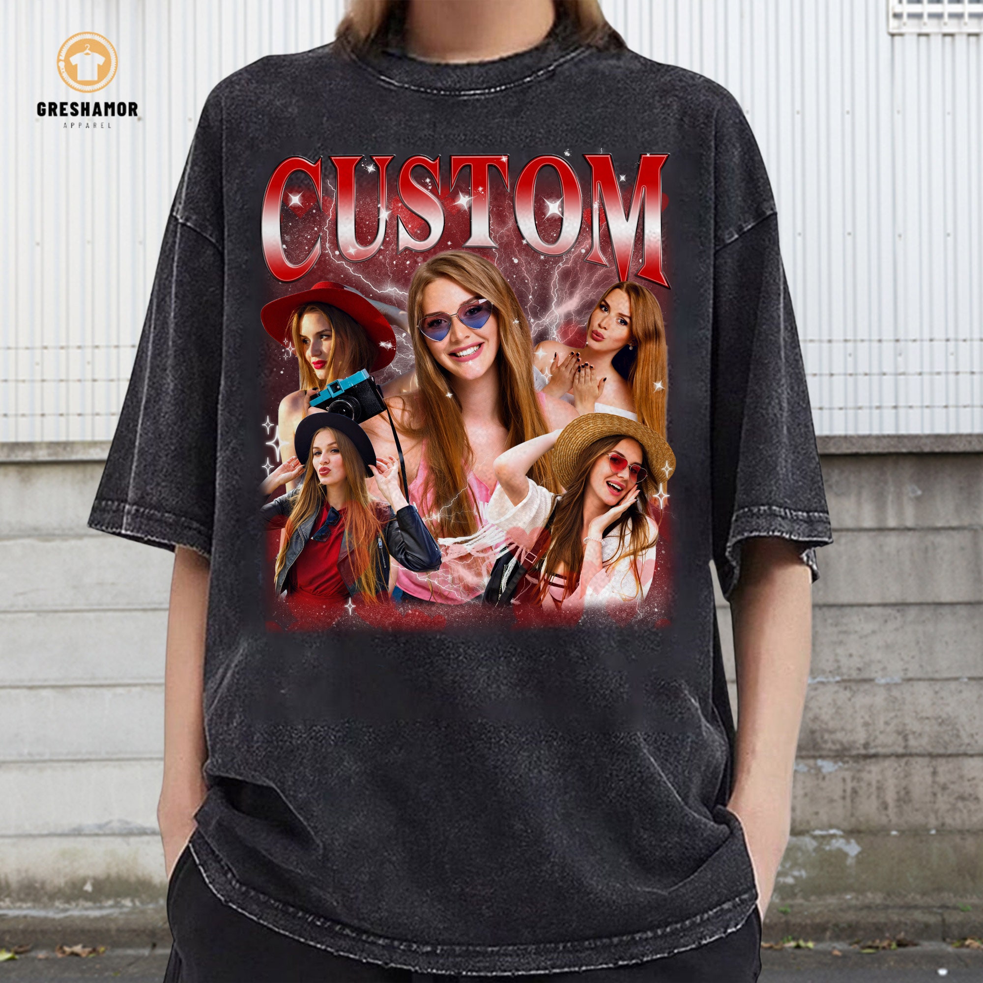 Custom Photo Bootleg Girlfriend 6 Face 90s Retro Vintage T