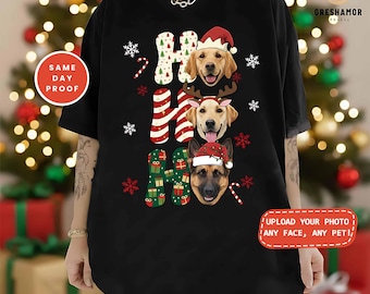 Custom Dog Face Christmas Shirt, Funny Pet Holiday Photo Tee