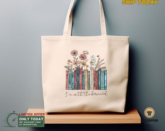I'm With The Banned Tote Bag, Librarian Gift, Banned Books Tote Bag | Books Graphic Reusable Bag | Reading Tote Bag