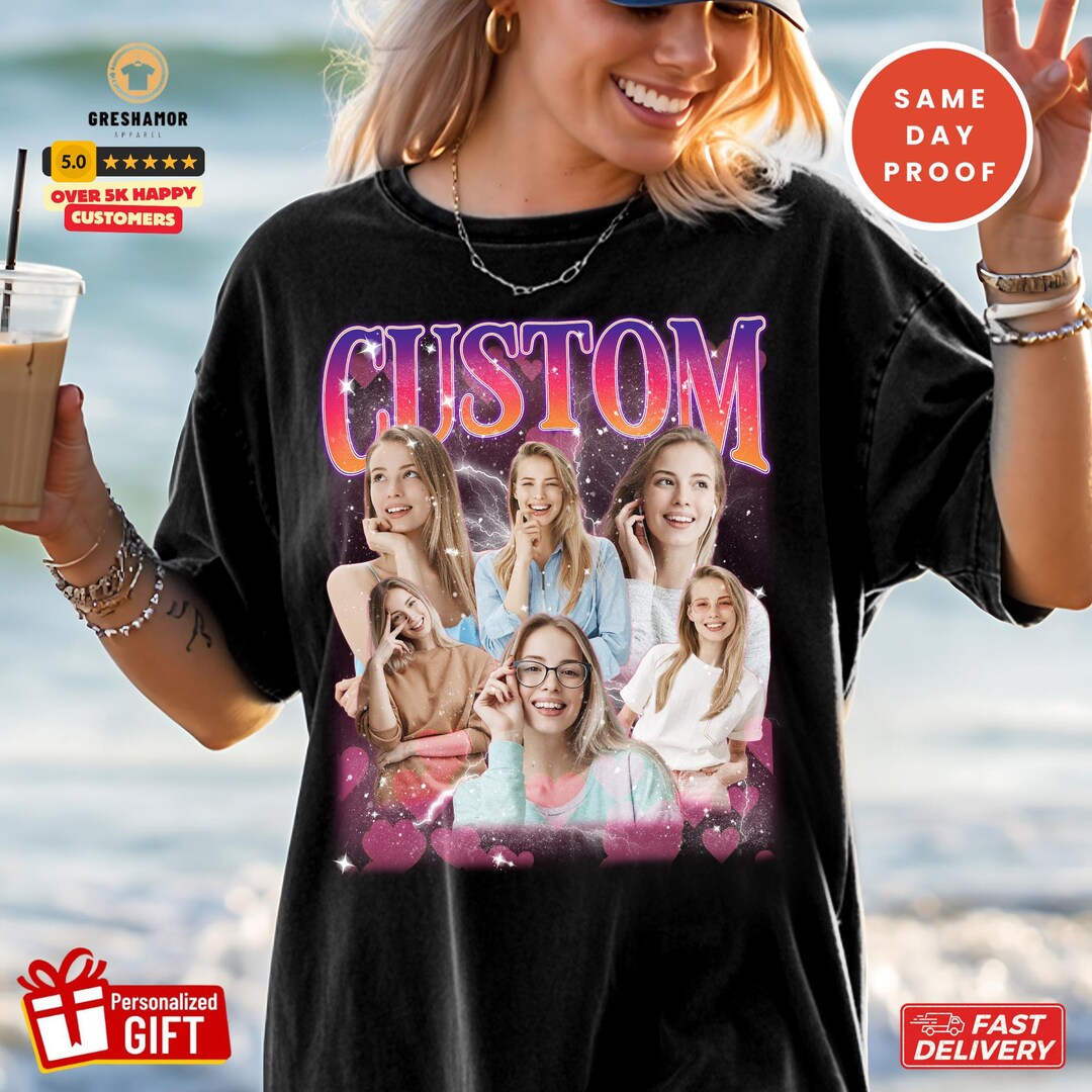 Custom 90s Retro Photo T-shirt: Bootleg Rap Style Birthday Gift - Etsy