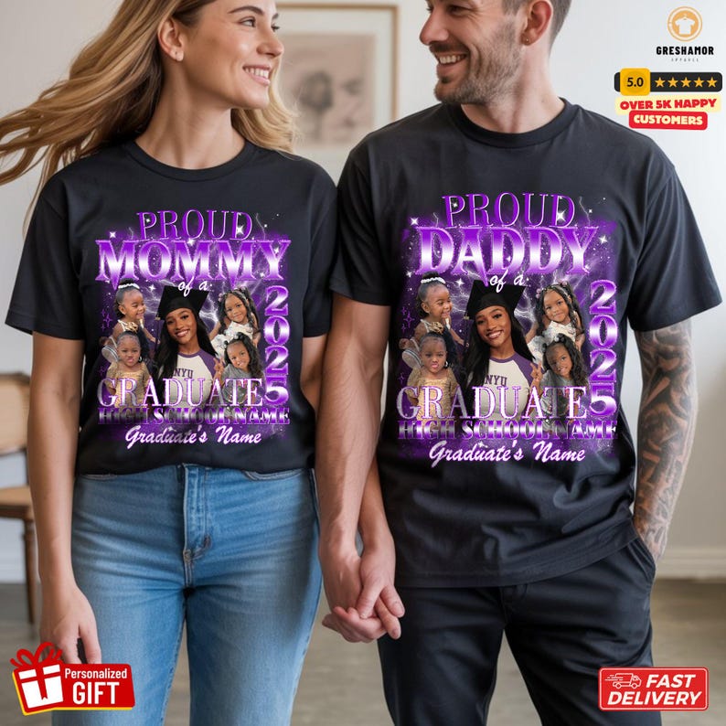Proud Mom of a 2025 Graduate Shirt, Graduate Shirt with Photo, Family Matching Graduation Shirts 2025, Class of 2025 Gifts