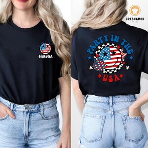 Retro Party in The USA Shirt Customized 4th Of July Gift Idea for Her, Personalized Name Independence Day Tee American for Women