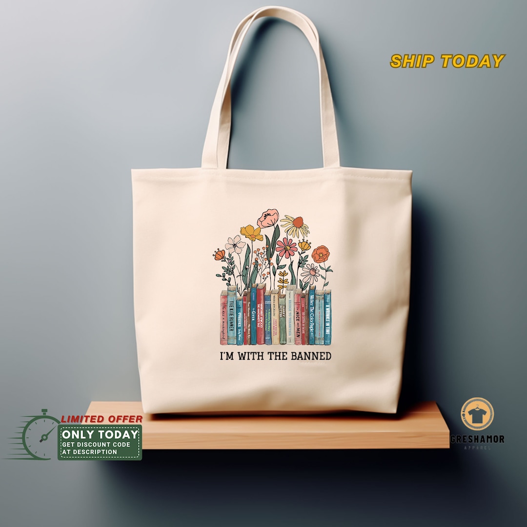 CafePress Banned Books Tote Bag - Natural Canvas Reusable Shopping Bag, Medium/Large Sizes, Eco-Friendly Tote