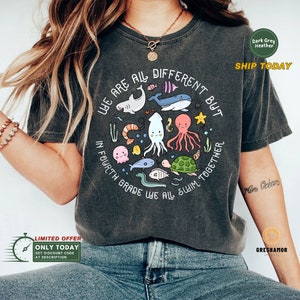 Teacher Shirts Ocean Themed,Ocean Teacher,Under The Sea Ocean Animals Shirt, We Are Different But In Fourth Grade We All Swim Together Shirt