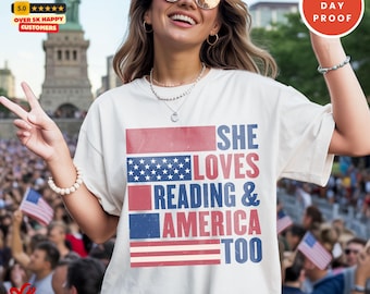 She Love Reading & America Too Shirt, Independence Day Gift for Her, 4th Of July Clothing, She Loves Jesus Tee