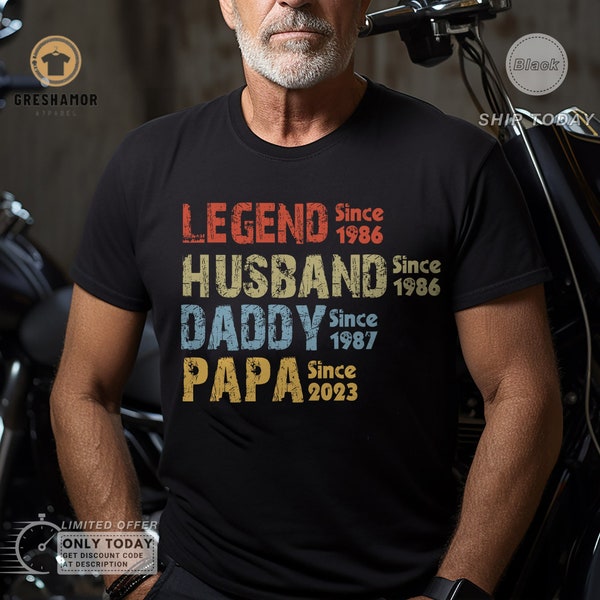 Customized Retro Vintage Legend Husband Grandpa Shirt for Daddy, Personalized Since Father's Day Gift for Grandpa, Funny Custom Birthday Tee