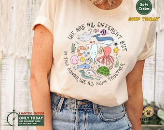 Ocean Animal Teacher Shirt: 'We All Swim Together' Graphic Tee