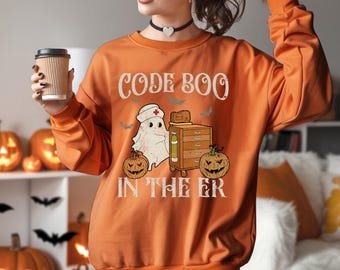 Code Boo ER Nurse Halloween Shirt: Funny Emergency Tech Gift