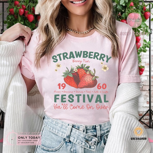Vintage Strawberry Festival Botanical Cottagecore Strawberry Top Clothes Garden Shirt, Gift For Farmers Market, Fruit Berry Good Tee