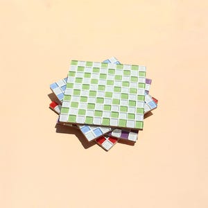 Checkered Square Glass Tile Coaster | Handmade Drink Coaster | Jewelry Displays | Housewarming Gift | Gift for Her | Gift for Him |