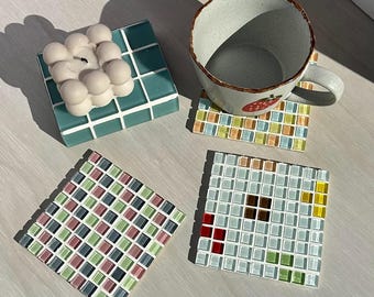 Glass Tile Coaster | Handmade Drink Coaster | Modern Square Coaster | Housewarming Gift | Gift for Her | Gift for Him | Holiday Gift