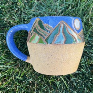 Handmade Ceramic Mug – Full Moon Over the Mountains