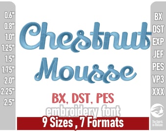 Chestnut Mousse Cursive Embroidery Font | Bold Script Embroidery Alphabet | PES, BX, DST