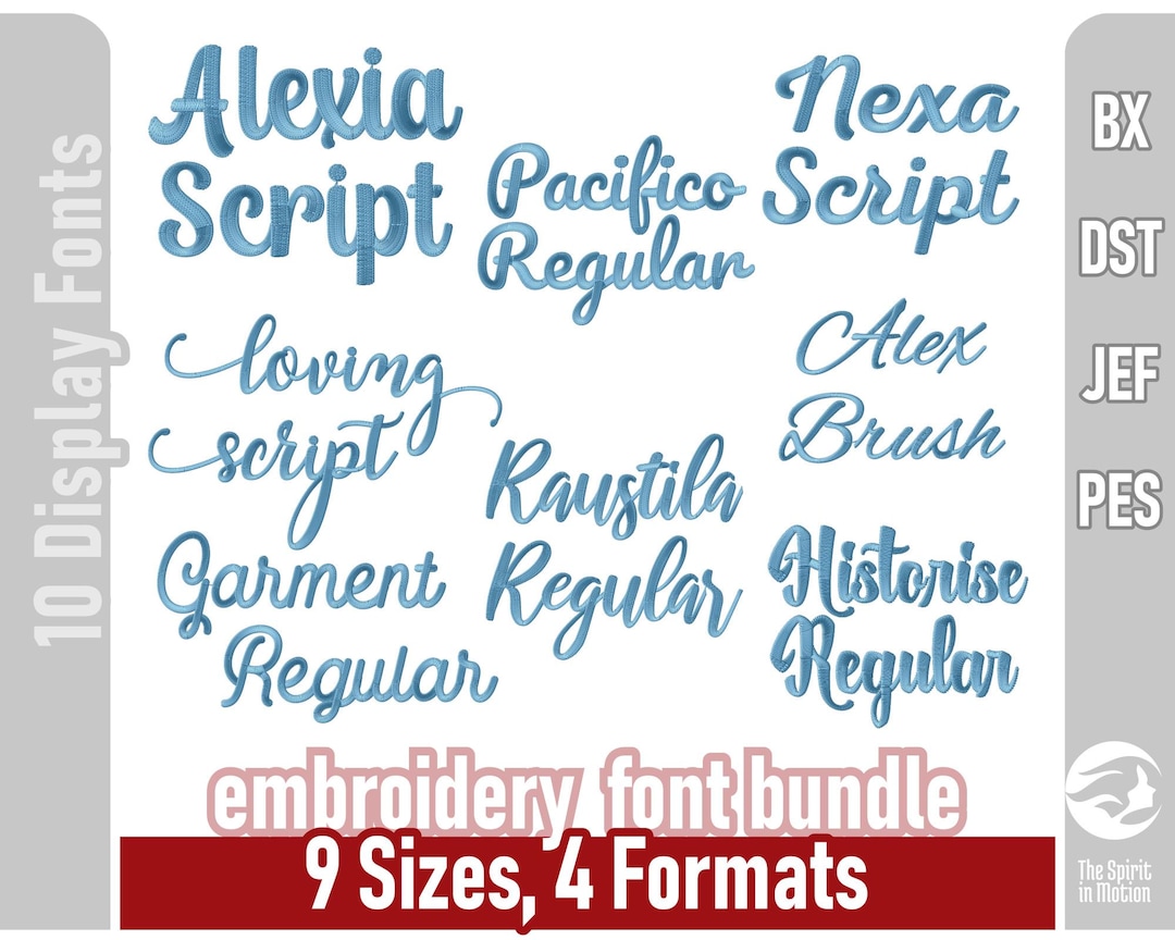Script Embroidery Font Bundle #3 | 8 Hand-digitized Script Fonts ...