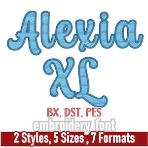 Alexia XL Filled Script Embroidery Font | Large Machine Embroidery Letters | Multiple Formats including pes, dst, BX