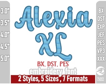Alexia XL Filled Script Embroidery Font | Large Machine Embroidery Letters | Multiple Formats including pes, dst, BX