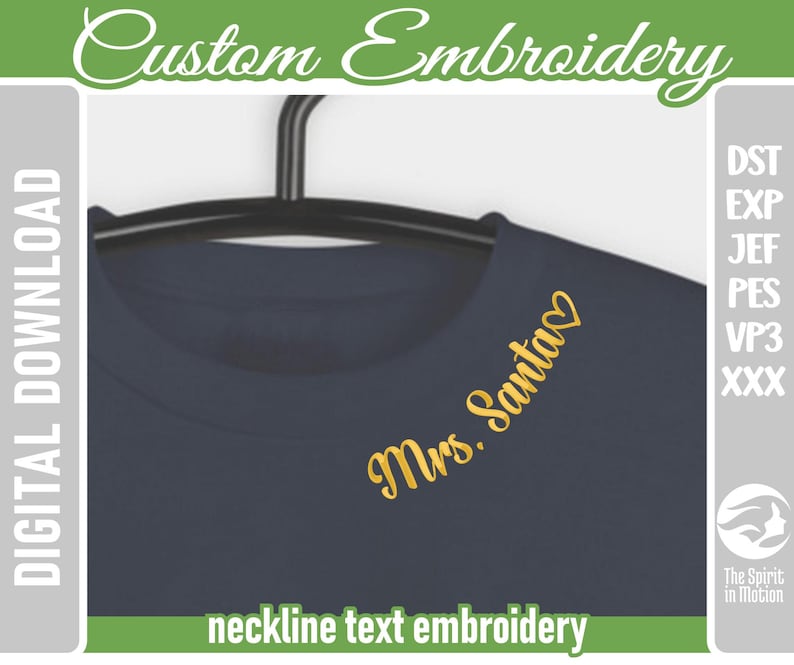 Custom Neckline Embroidery Design | PES, JEF, DST | Three Font Options | Birthday, Wedding & Christmas Embroidery image 1