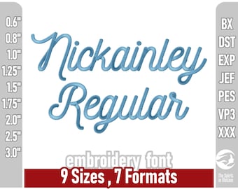 Nickainley Monoline Embroidery Font | Machine Script Embroidery Letters | Multiple Formats including PES, BX, DST