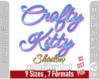 Czcionka do haftu Crafty Kitty Shadow Monoline | Czcionka wielokolorowa | Litery do haftu maszynowego | Wiele formatów, w tym PES, BX, DST