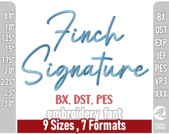 Finch Signature Embroidery Font | Satin Monoline Script Machine Embroidery Letters | Multiple Formats including PES, BX, DST