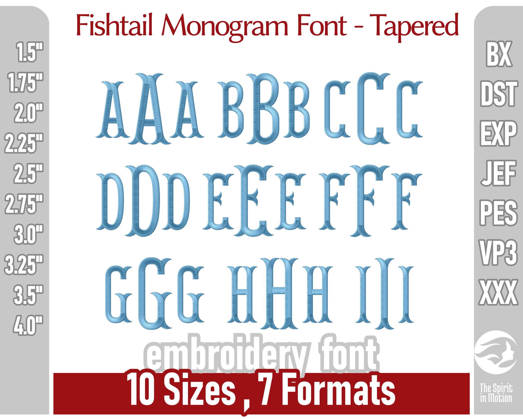 Three-letter Fishtail Monogram Embroidery Font | Tapered Serif Machine ...