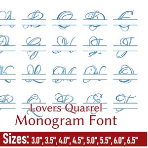 Fuente de bordado de monogramas / Letras de bordado a máquina con marco dividido "Lover Quarrel" / Múltiples formatos, incluyendo PES, JEF y DST
