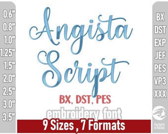 Czcionka do haftu Angista Script | Litery do haftu maszynowego | Wiele formatów, w tym PES, BX, DST