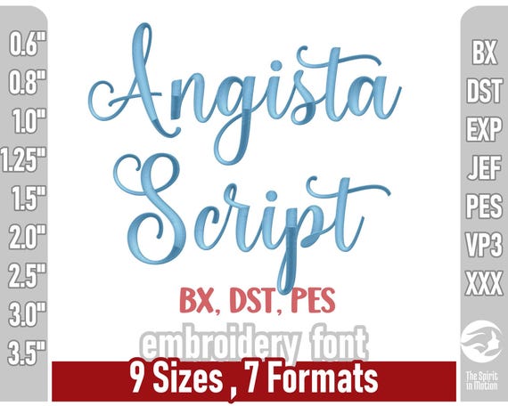 Angista Script Embroidery Font | Machine Embroidery Letters | Multiple Formats including PES, BX, DST