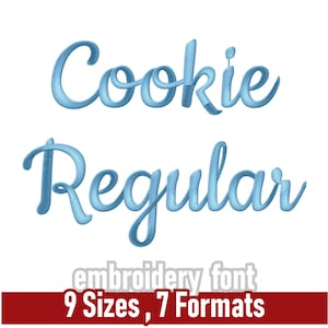 Fuente de bordado Cookie Regular Script / Letras para bordado a máquina, 9 tamaños / Múltiples formatos, incluyendo PES, JEF y BX